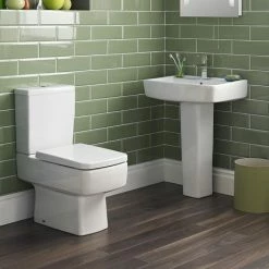 Nuie Bliss 4 Piece Bathroom Suite - CC Toilet & 1TH Basin With Pedestal - 2 X Basin Size And Seat Options