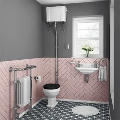 Nuie Carlton Traditional Cloakroom Suite - High Level Toilet + Wall Hung Basin