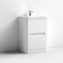 Nuie Elbe Satin White 600mm Floor Standing 2-Drawer Vanity Unit - PAR101A -Nuie Sales Store PAR101A D2 460