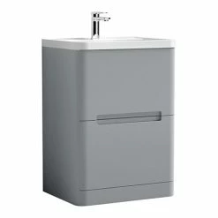 Nuie Elbe Satin Grey 600mm Floor Standing 2-Drawer Vanity Unit - PAR201A