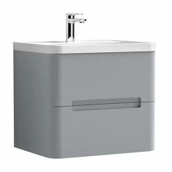 Nuie Elbe Satin Grey 600mm Wall Hung 2-Drawer Vanity Unit - PAR202A