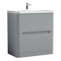 Nuie Elbe Satin Grey 800mm Floor Standing 2-Drawer Vanity Unit - PAR203A