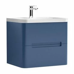 Nuie Elbe Satin Blue 600mm Wall Hung 2-Drawer Vanity Unit - PAR302A