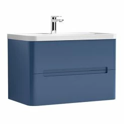 Nuie Elbe Satin Blue 800mm Wall Hung 2-Drawer Vanity Unit - PAR304A