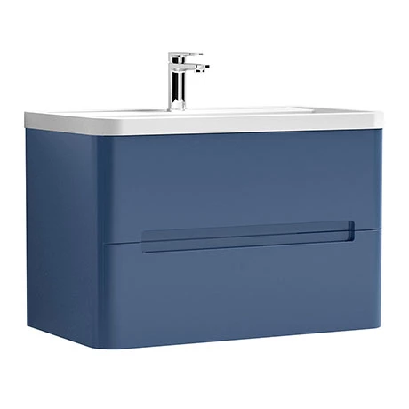 Nuie Elbe Satin Blue 800mm Wall Hung 2-Drawer Vanity Unit - PAR304A 3 Nuie Elbe Satin Blue 800mm Wall Hung 2-Drawer Vanity Unit - PAR304A