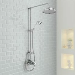 Nuie Victorian Exposed Valve Inc. Riser Kit, Diverter, 12 Inch Shower Rose + Handset