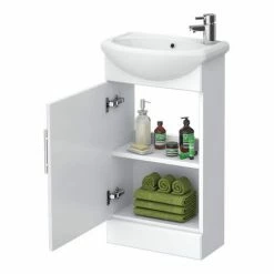 Nuie Sienna W920 X D200mm High Gloss White Vanity Unit Cloakroom Suite + D-shaped Pan -Nuie Sales Store SIE001 VTY d3 460