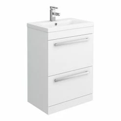 Nuie - 600 X 400mm Floor Standing Mid Edge Basin & Cabinet - Gloss White - VTFE600