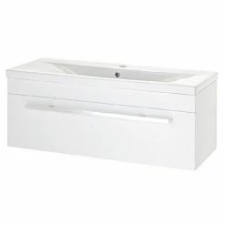 Nuie - 1000 X 400mm Wall Mounted Mid Edge Basin & Cabinet - Gloss White - VTWE1000