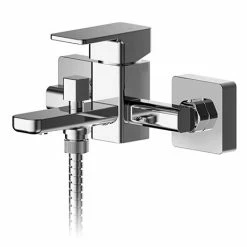 Nuie Windon Chrome Wall Mounted Bath Shower Mixer + Shower Kit - WIN316